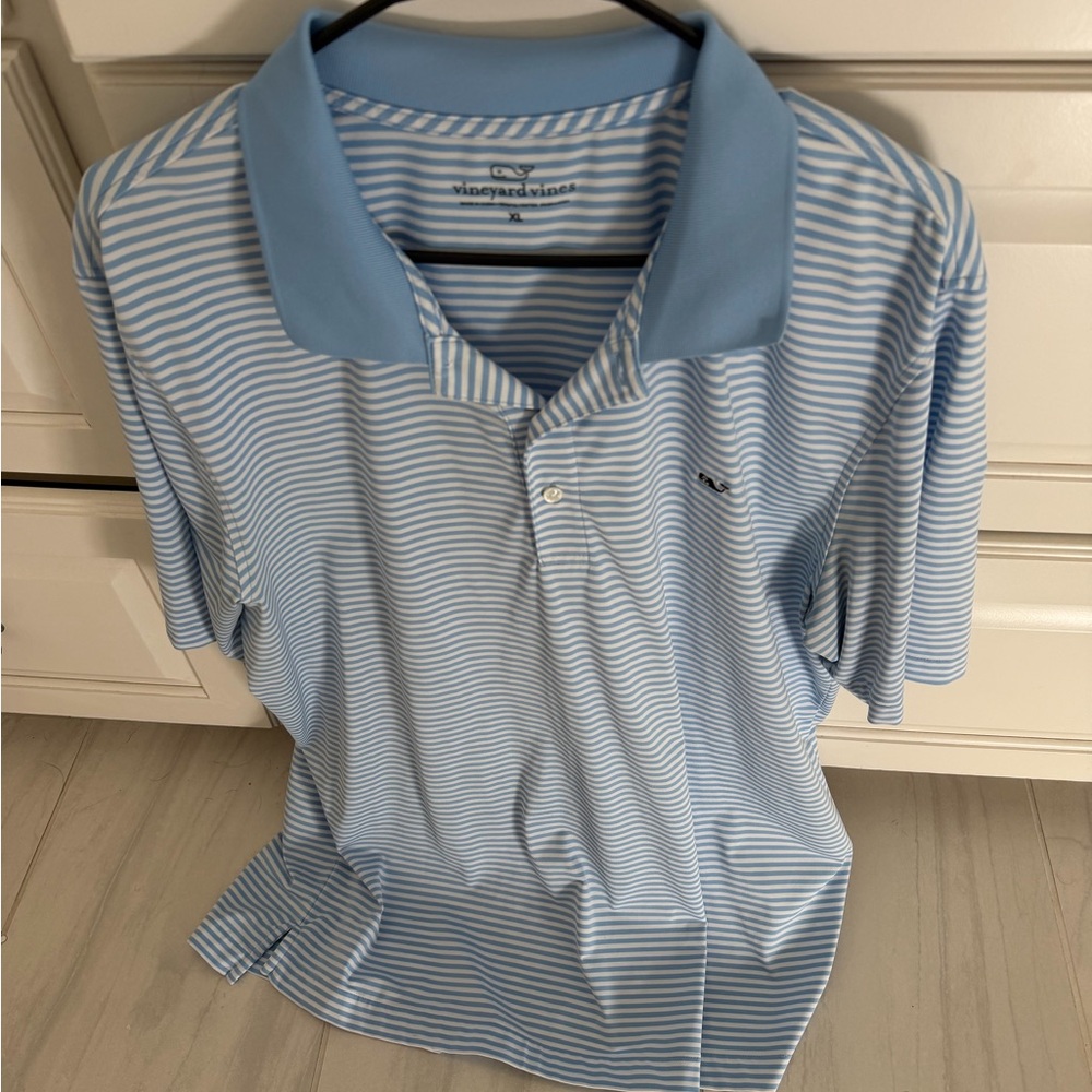 Vineyard Vines Light Blue & White Striped Polo